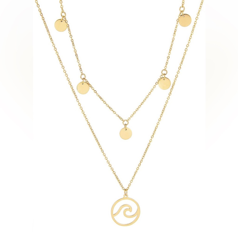 🌟 SOLD OUT🌟 18K Gold + Stainless Steel Wave & Coin Double-Layer Necklace - Picture 1 of 2